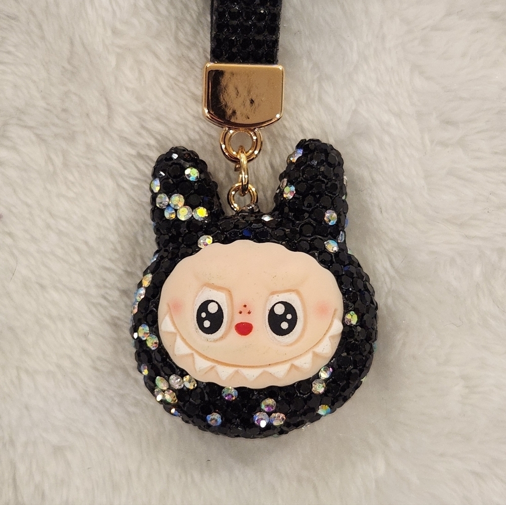 Cute Black and Gold Labubu Keychain with Character Charm Bag Charm - Picture 2 of 3